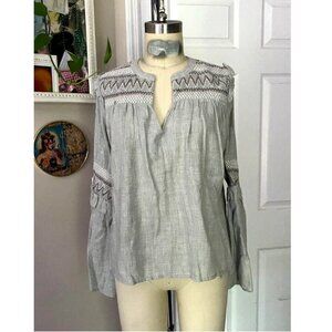 ZARA Gray GAUZE Seersucker Chevron Print Peasant Lounge Tunic shirt *X-SMALL*